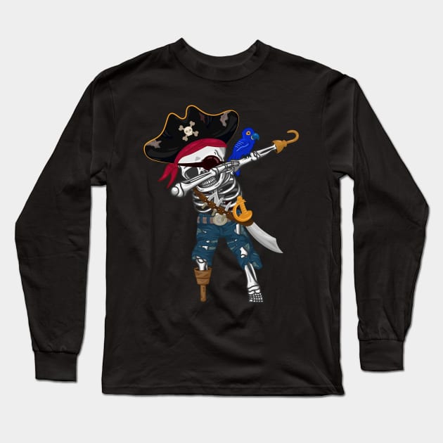 Dabbing Pirate Skeleton Long Sleeve T-Shirt by HamilcArt